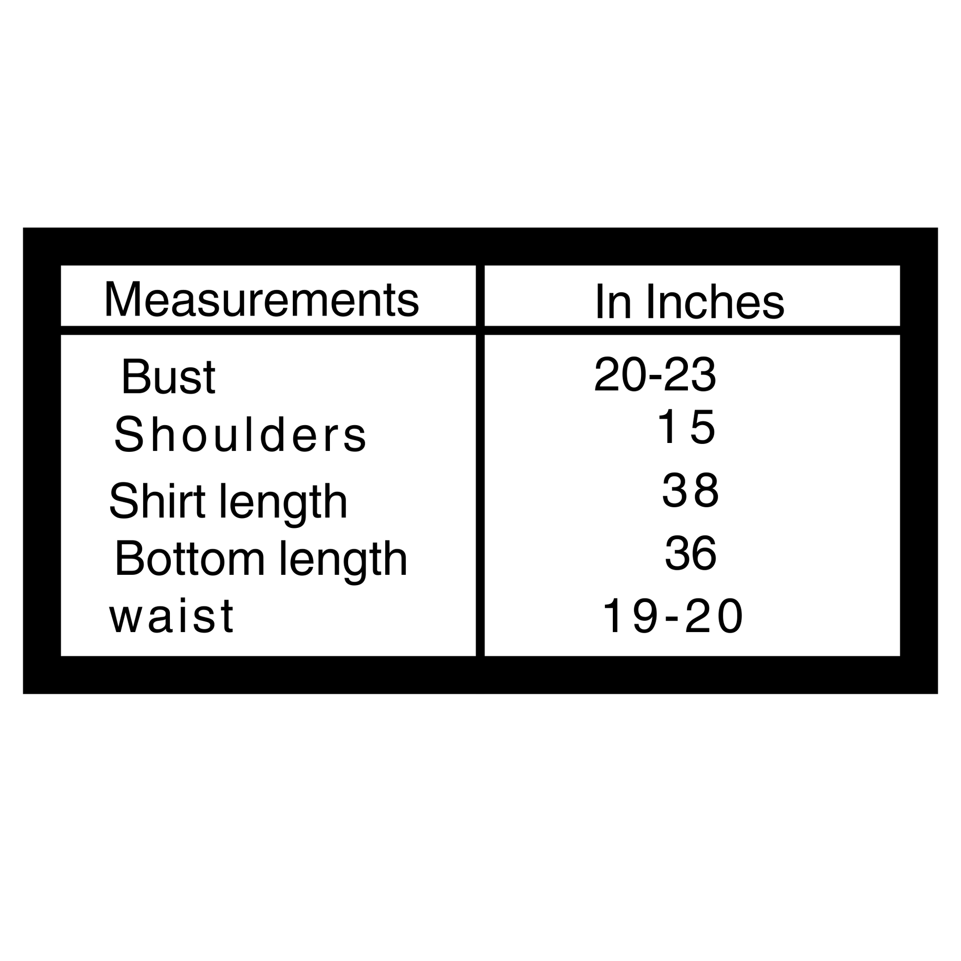 Size chart for SEIN ATTIRE black and white printed Swiss ready-to-wear set showing bust, shoulders, shirt length, bottom length, and waist measurements in inches.