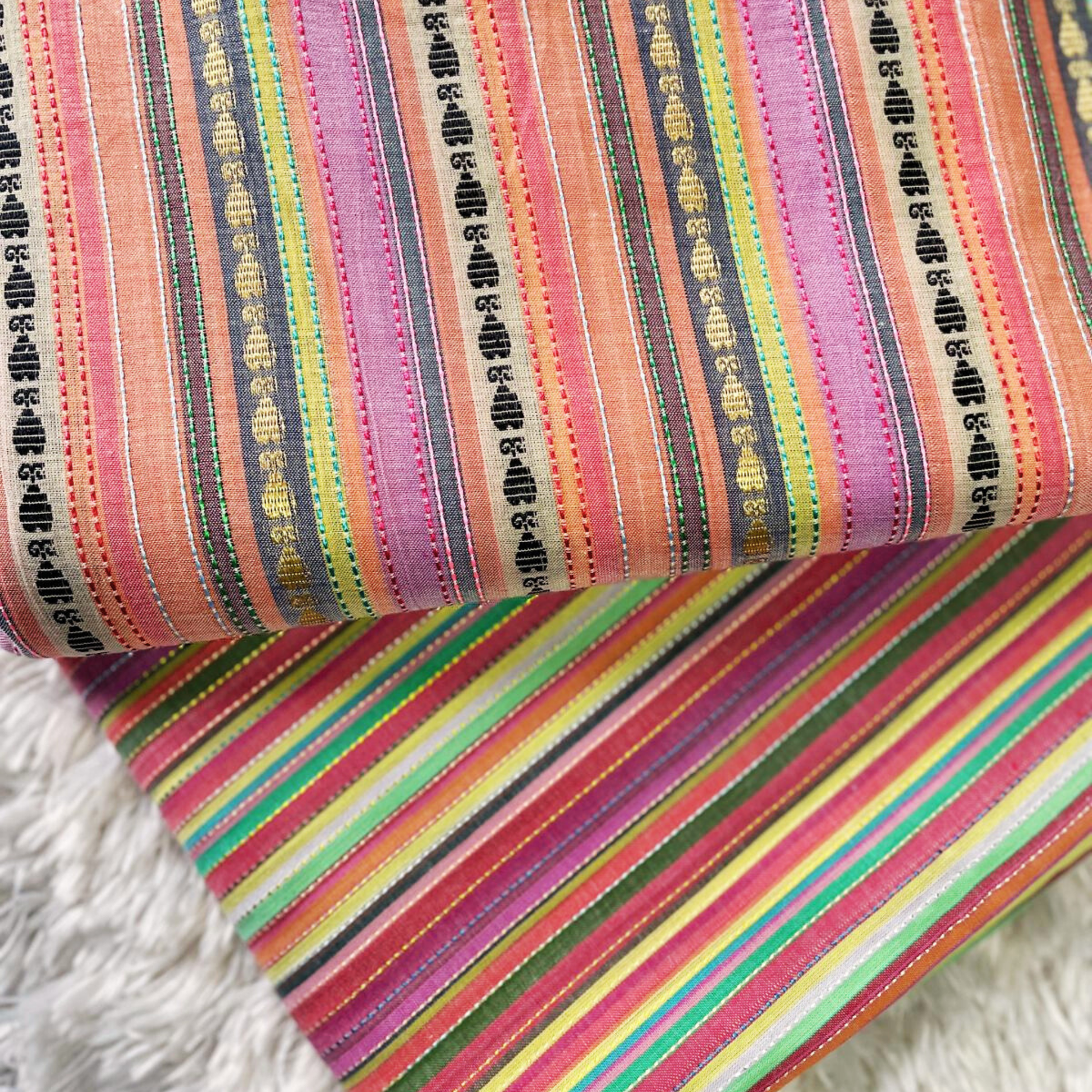 Unstitched winter cotton 2-piece fabric with multicolor striped pattern and jacquard detailing.